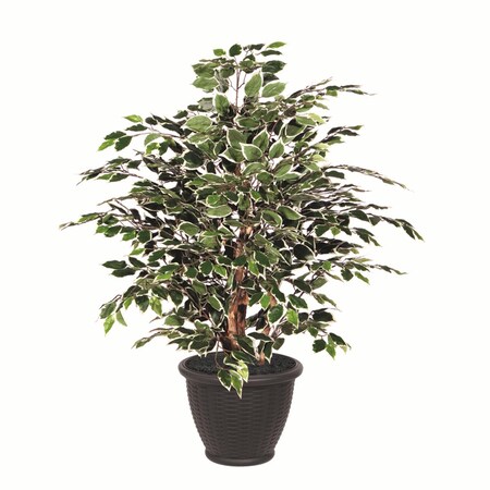 Dare2Decor 4 ft. Variegated Extra Full in Gray Pot Decorative Plant, Green & White DA3252358